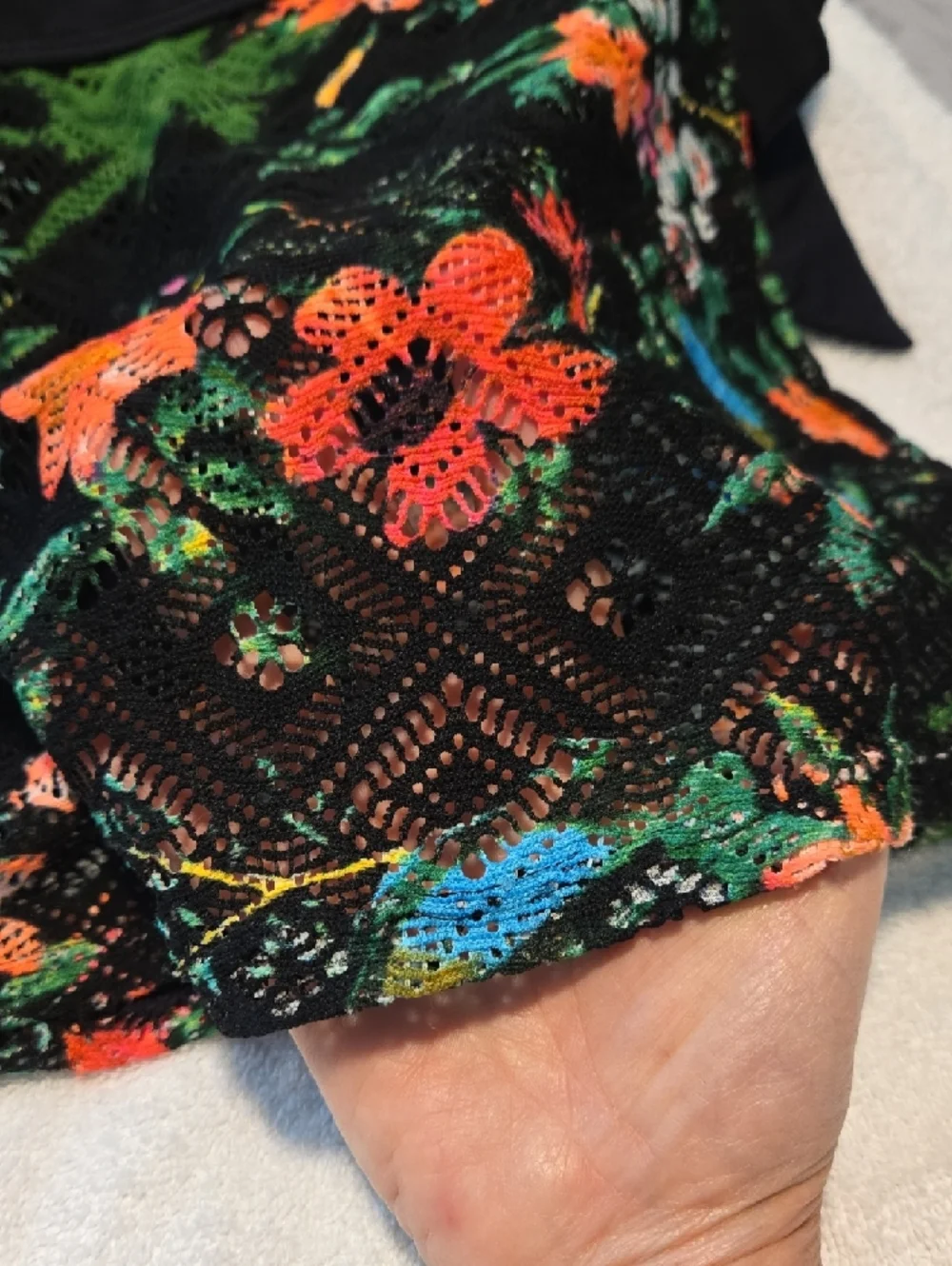 Women’s Black Floral Swim Skirt with Coral & Green Print